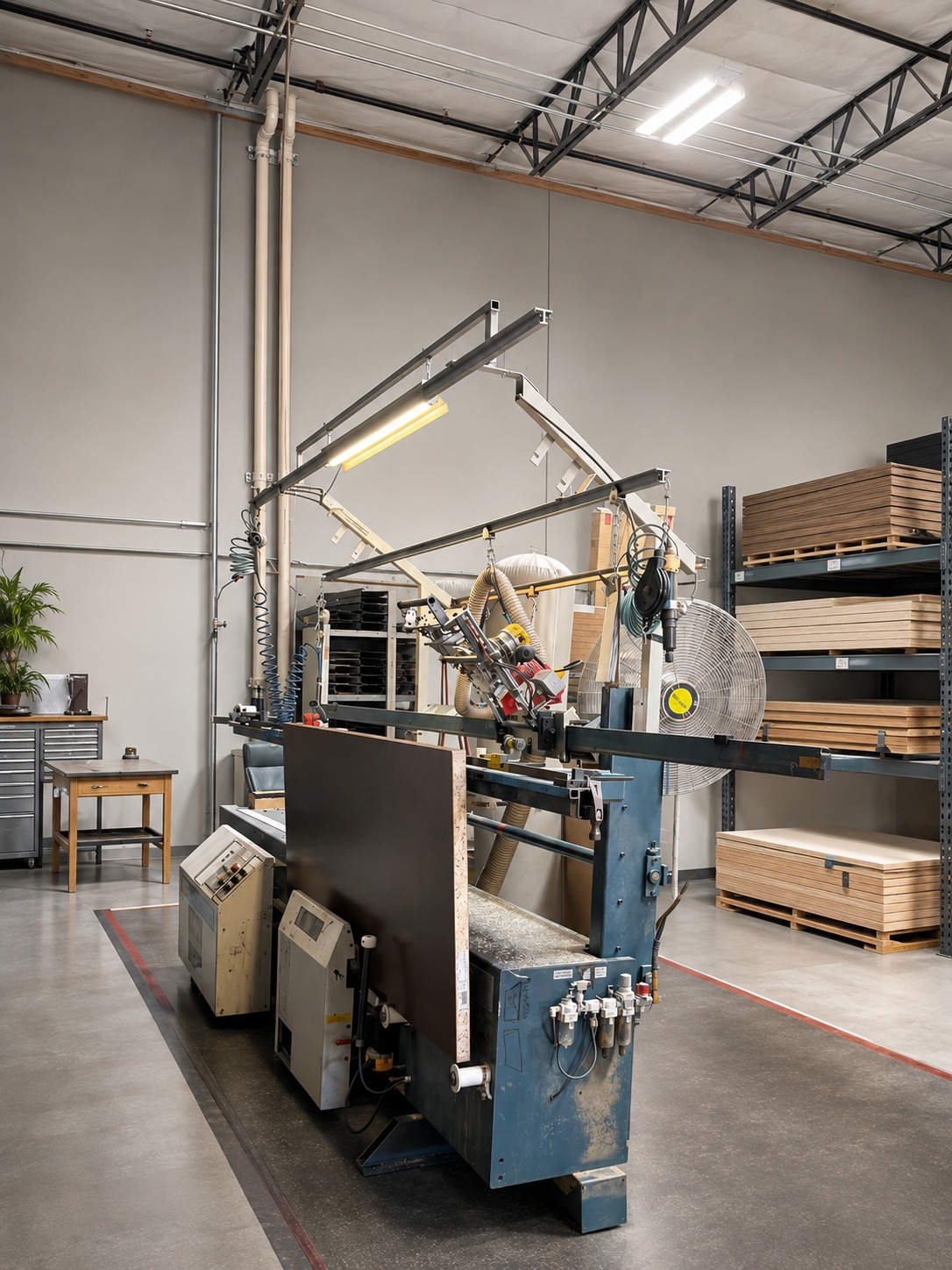 In-house commercial wood door machining equipment at Woodworks Door & Frame